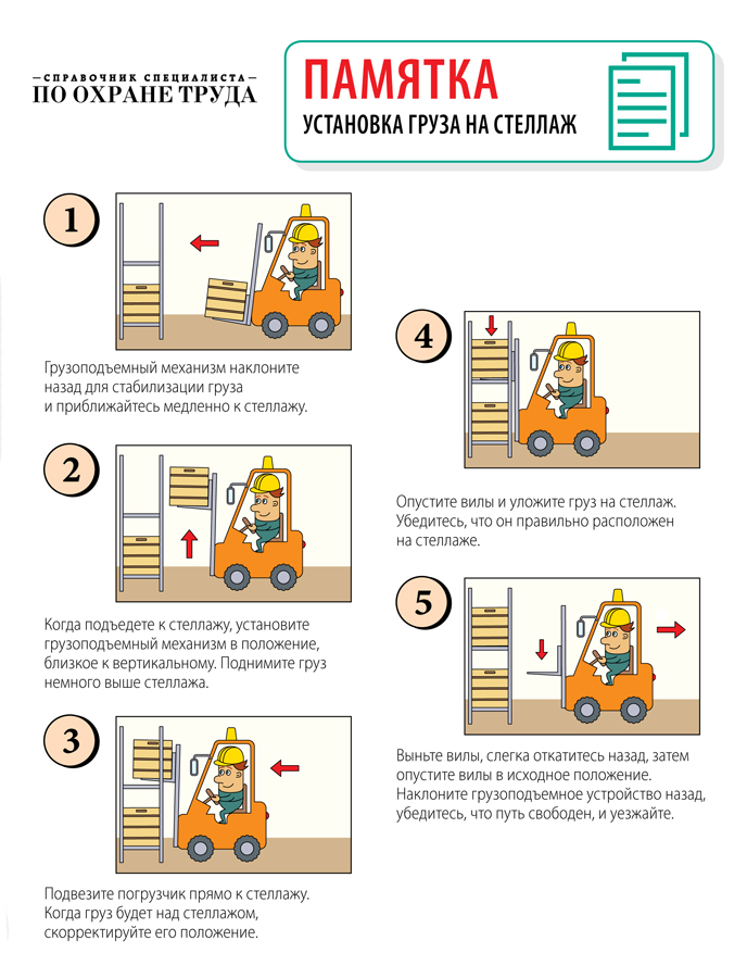 Установка грузов. Монтаж стеллажей погрузчиком. Установка груза на стеллаж погрузчиком. Памятка по установке блокиратора. Плакаты по охране труда установка груза на стеллажах.