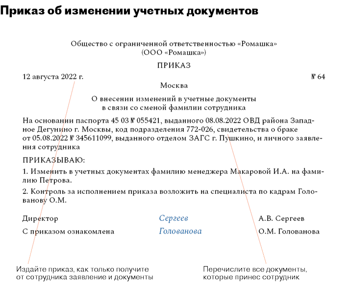 Как изменить фамилию в трудовом договоре после замужества образец