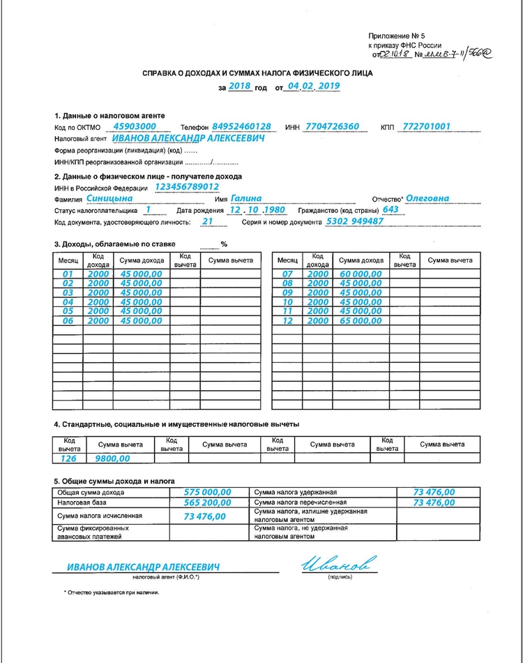 Образец 2 ндфл 2022