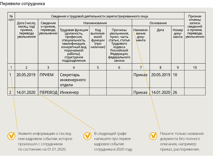 Сведения о трудовой деятельности пример. Отчет о приеме и увольнении работников. Пример заполнения сведения о трудовой деятельности работников СЗВ-ТД. Отчетность при переводе сотрудника на другую должность. Форма отчета о сотрудниках переведенных на удаленку.