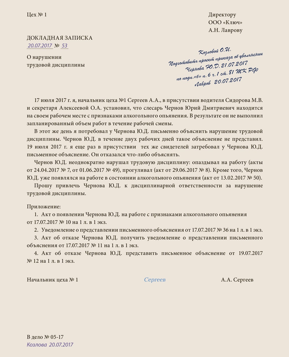 Докладная записка образец на сотрудника в нетрезвом состоянии