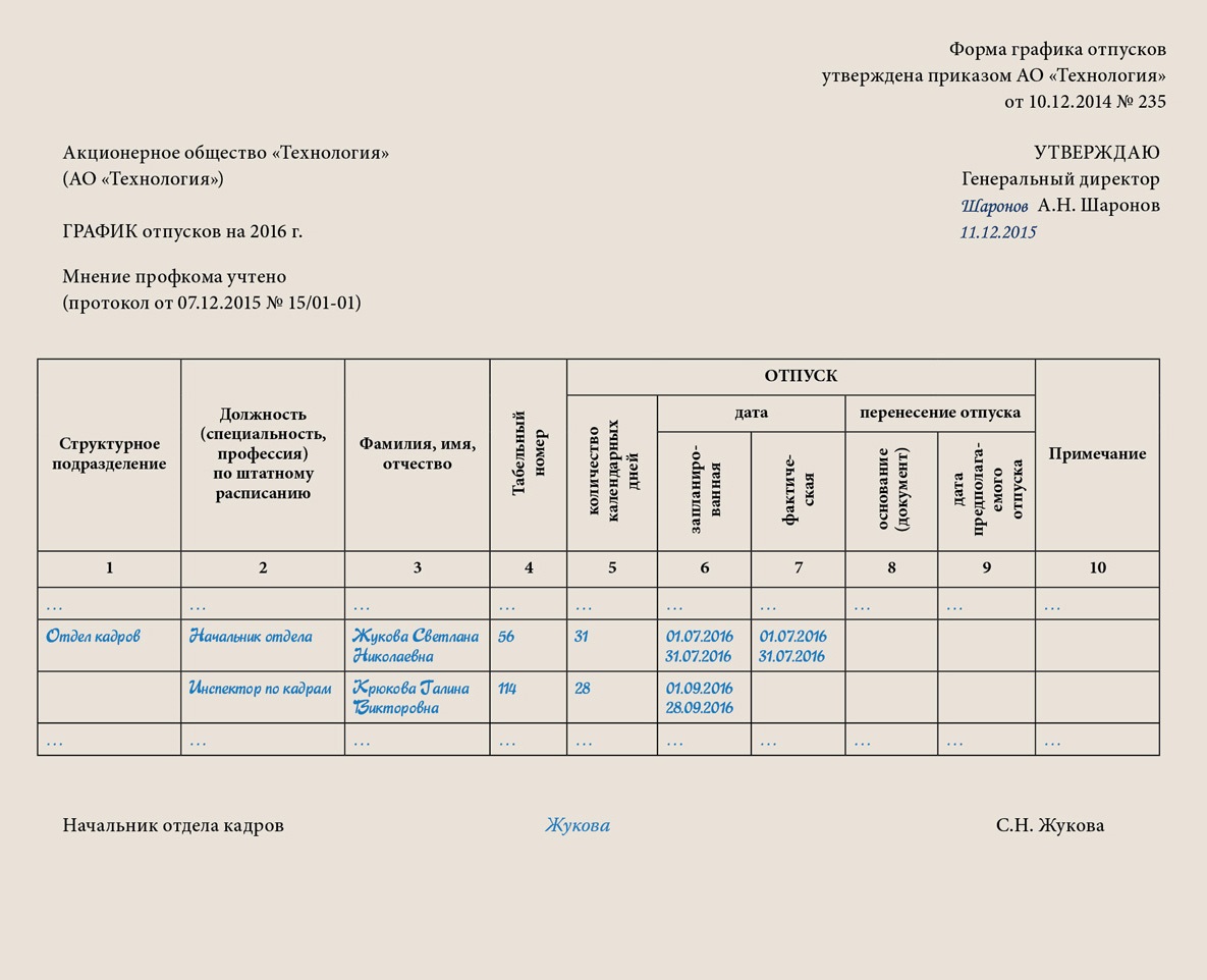 Форма графика отпусков. Форма т 7 график отпусков пример заполнения.