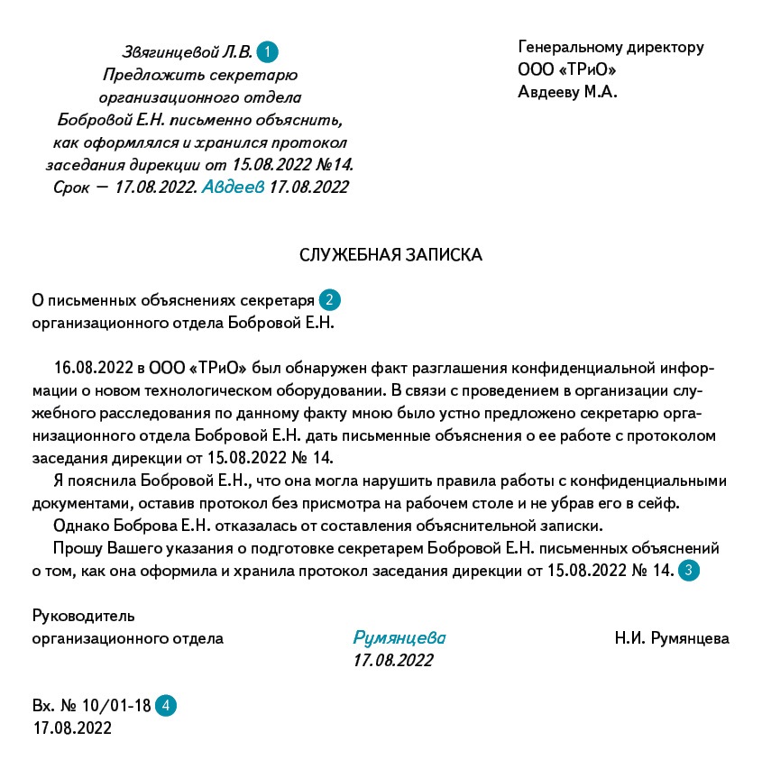 Домашнее задание № 10. Как оформить служебную записку о разглашении ...