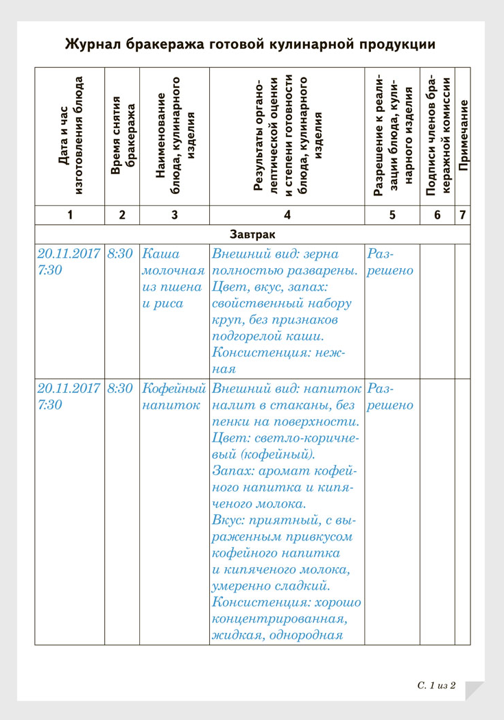 Журналы бракеража – Нормативные документы образовательного учреждения ...
