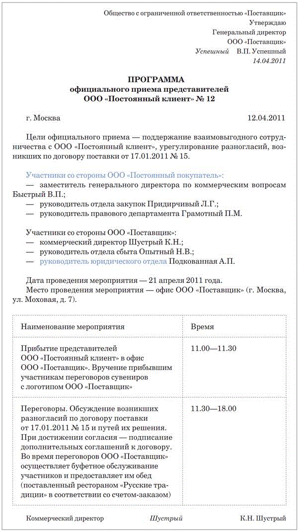 Приказ представительские расходы образец