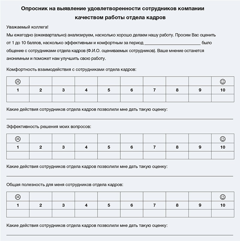 Анкета удовлетворенности персонала образец