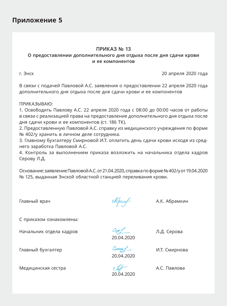 Образец приказа о предоставлении дня отдыха за работу в выходной день