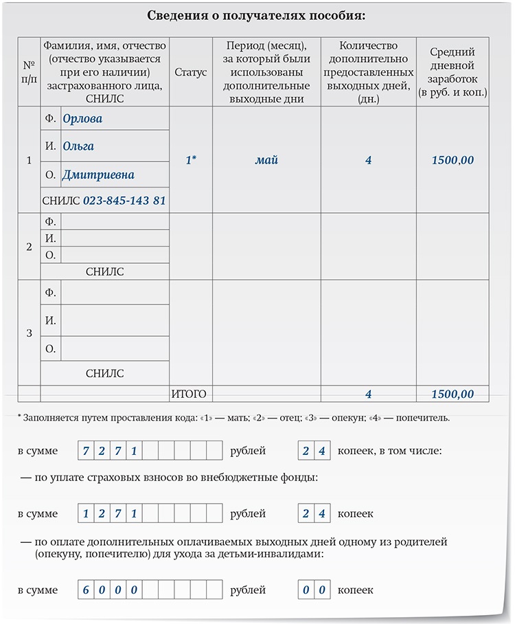 Реестр по инвалидам для фсс образец