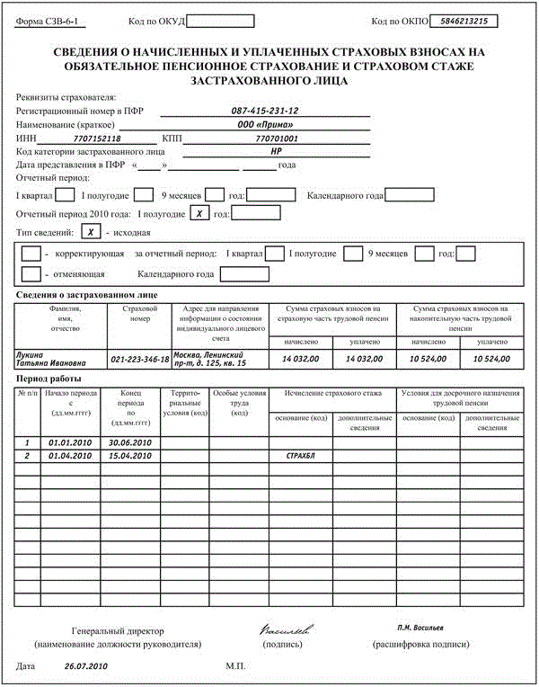 Сведения индивидуального персонифицированного учета это. Сзв-стаж за 2022 год образец заполнения. Образец заполнения формы 6. 1 6. Сведения об уплаченных страховых взносах.