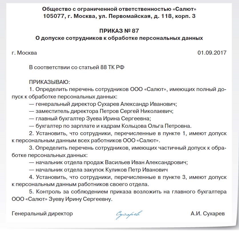 Приказ о неразглашении персональных данных работников образец