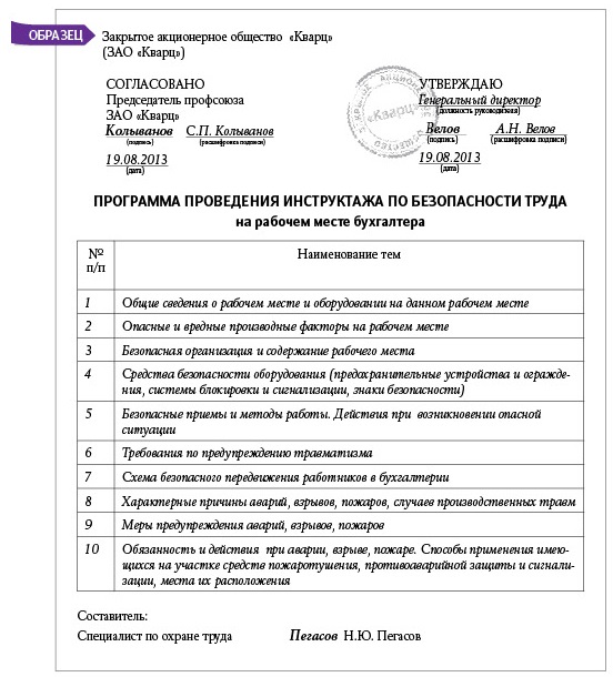 Программа вводного инструктажа по охране труда по порядку обучения 2464 для работников образец