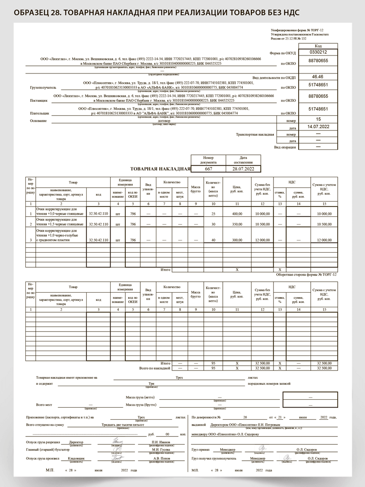 Товарная накладная - Идеальные образцы первички, которая соответствует ...