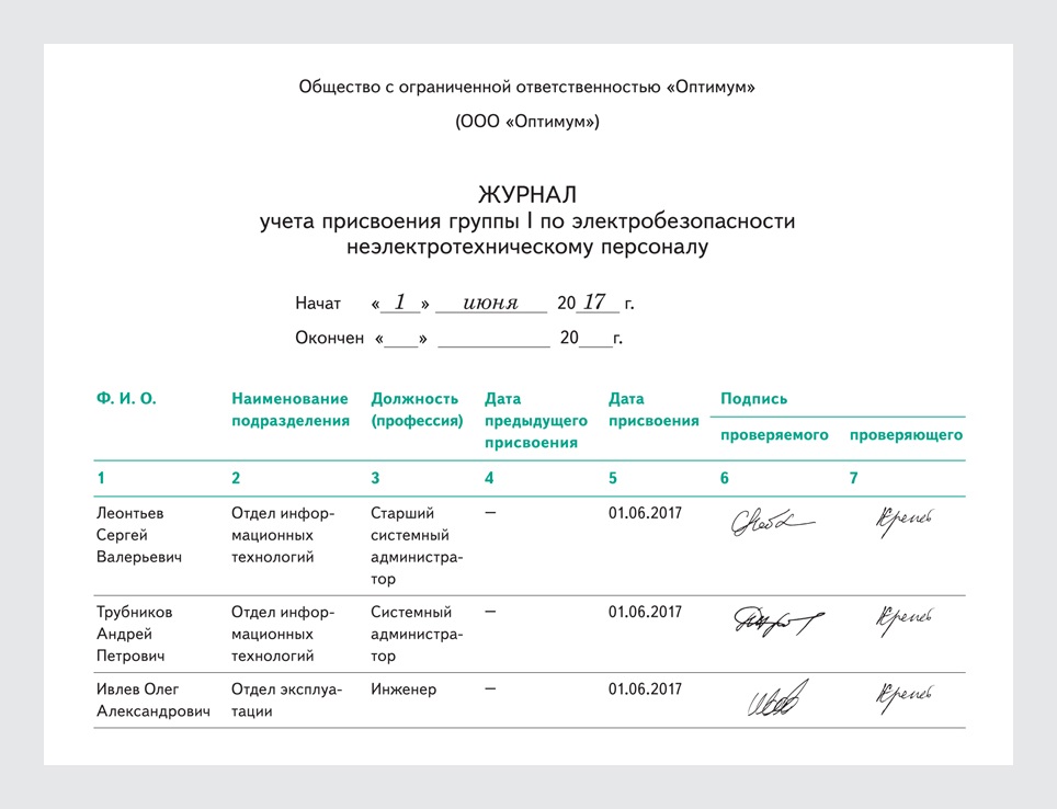 Журнал учета присвоения группы 1 по электробезопасности неэлектротехническому персоналу образец заполнения