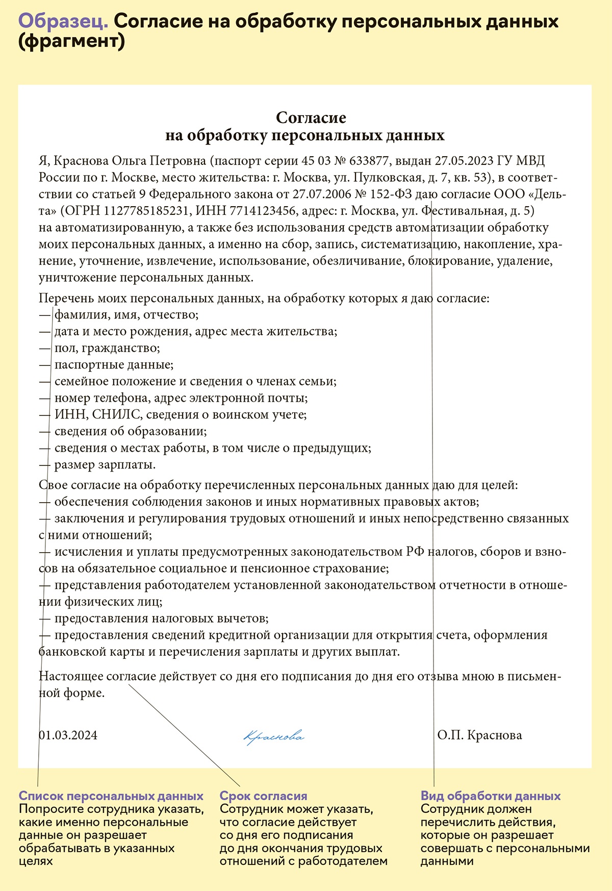 Как составить безопасное согласие на обработку персональных данных: образец  от эксперта – Упрощёнка № 3, Март 2024