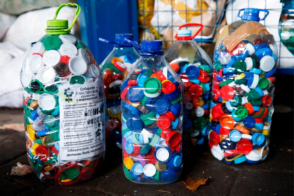 Plastic waste recycling. Collecting plastic. Collecting plastic. Raw materials. Collecting plastic.