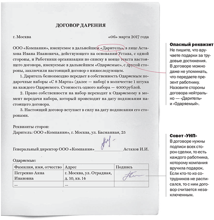 Договор дарения акций образец