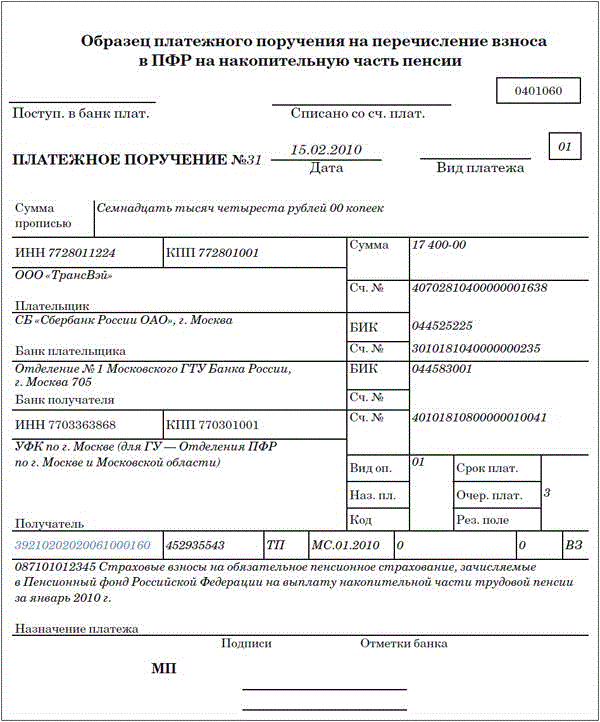 Образец платежки на зарплату