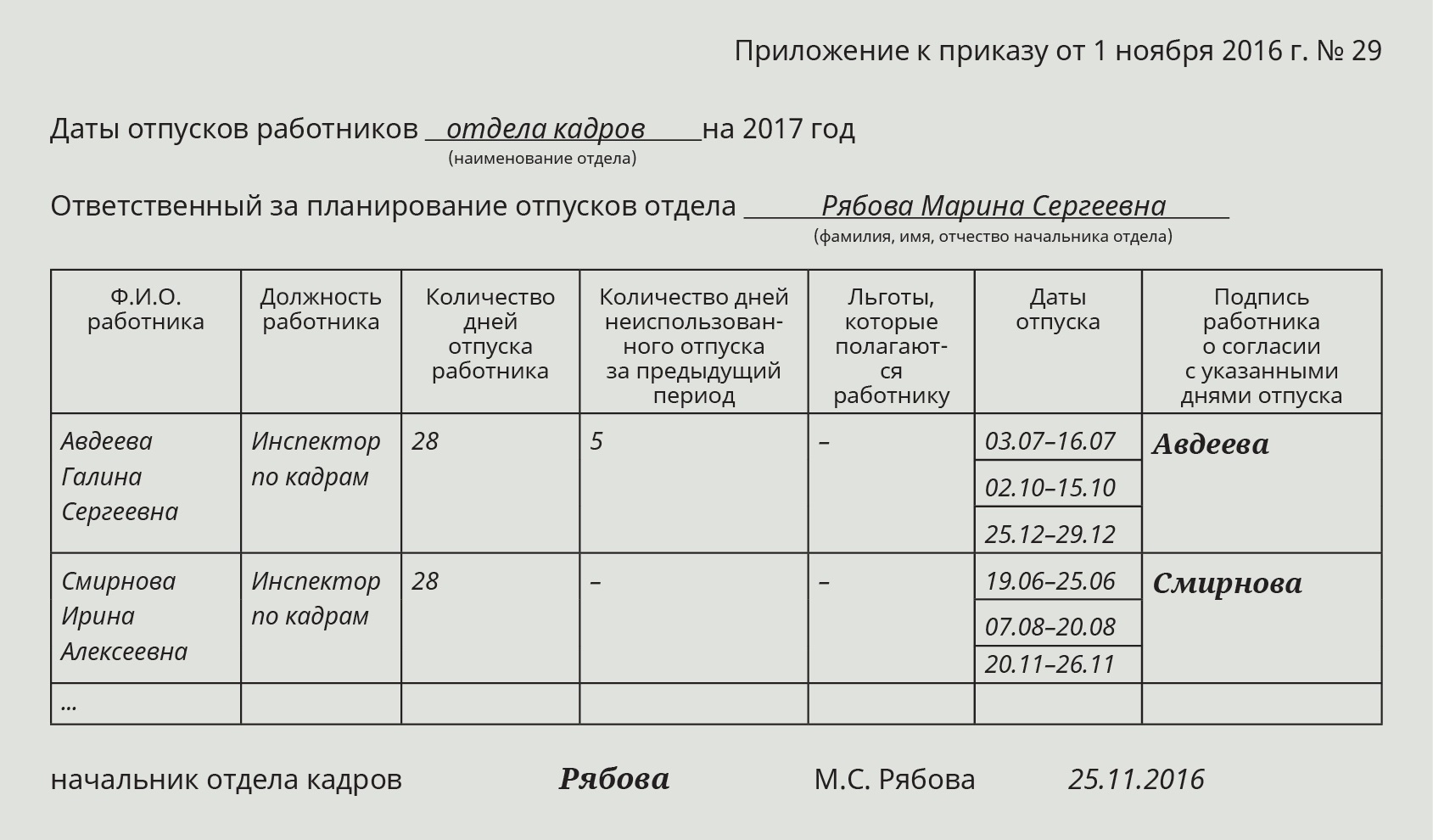 План отпусков военнослужащих