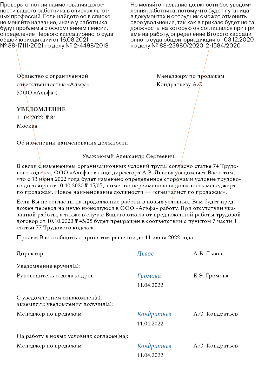 Уведомление Сотрудника О Переименовании Должности – Кадровое Дело.