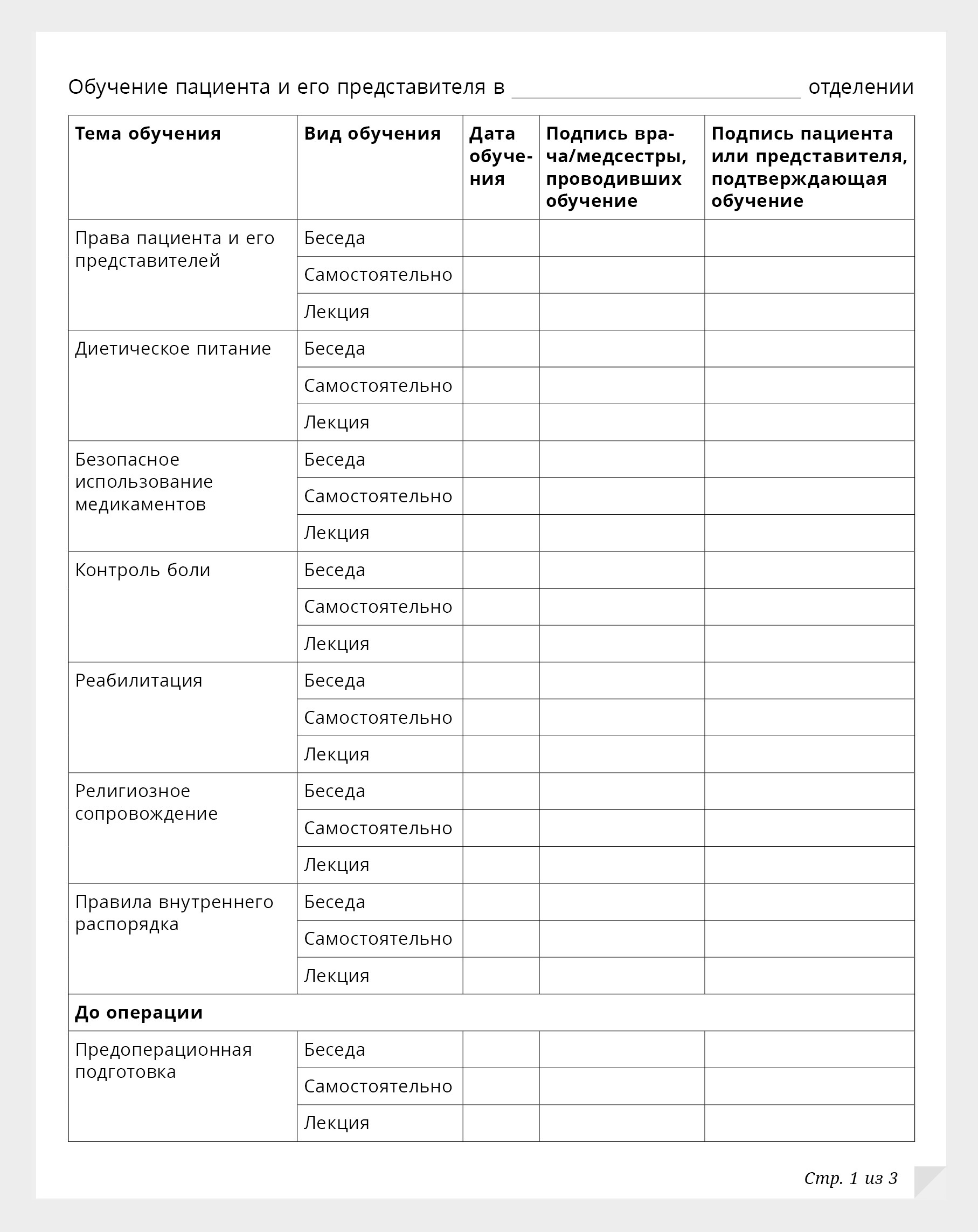 Протокол занятий с медсестрами образец