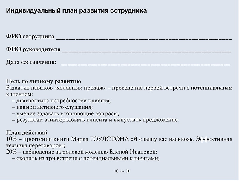 Пример плана развития сотрудника по компетенциям индивидуального