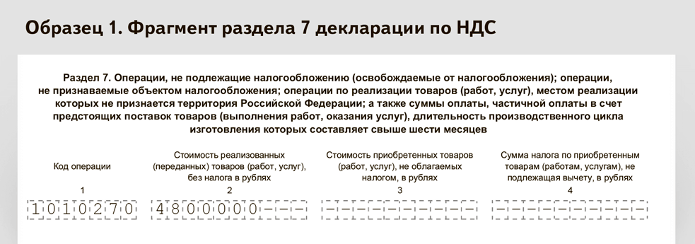 Реестр к разделу 7 декларации по ндс образец