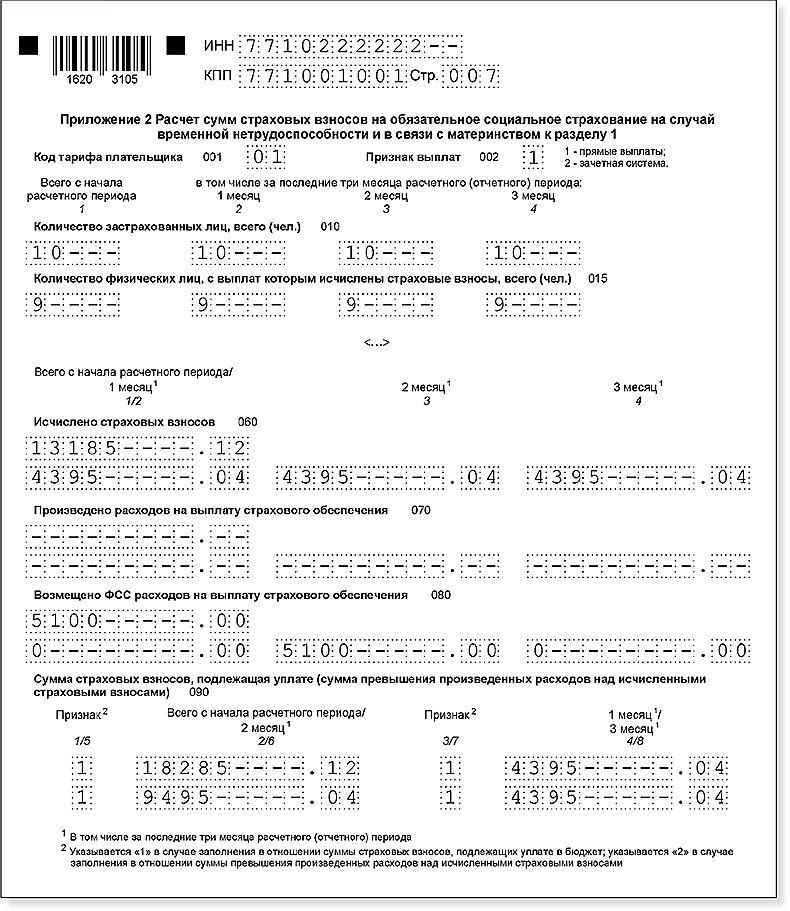 Рсв приложение 2 стр 070 какую сумму показать полностью или за счет фсс