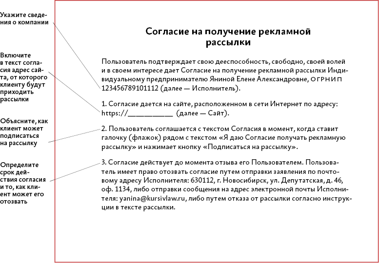 Согласие на рекламную рассылку образец