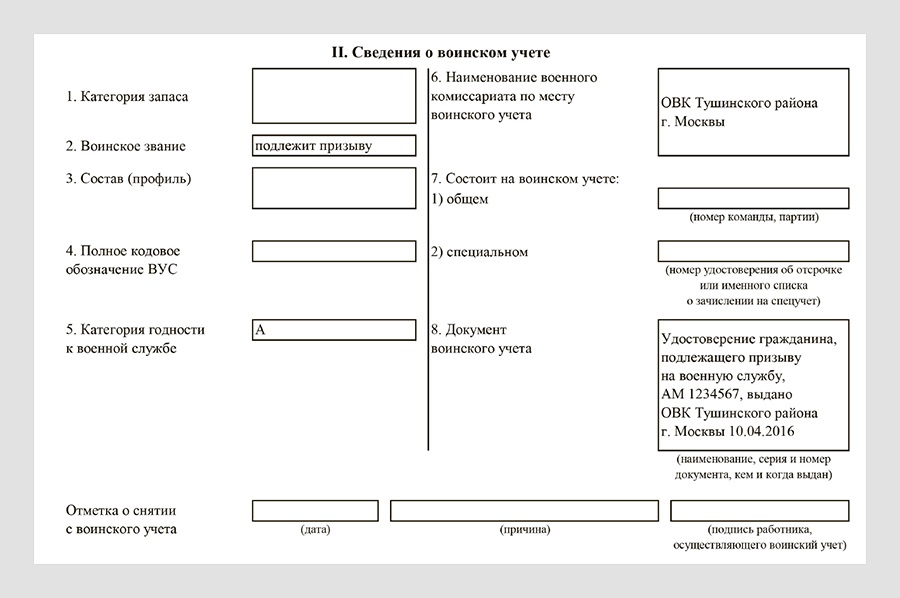 Карточки подлежащего воинскому учету