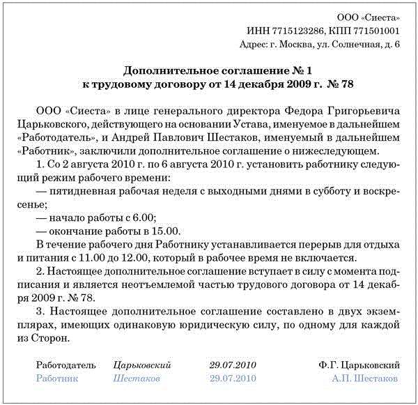 Об утверждении особенностей режима рабочего времени