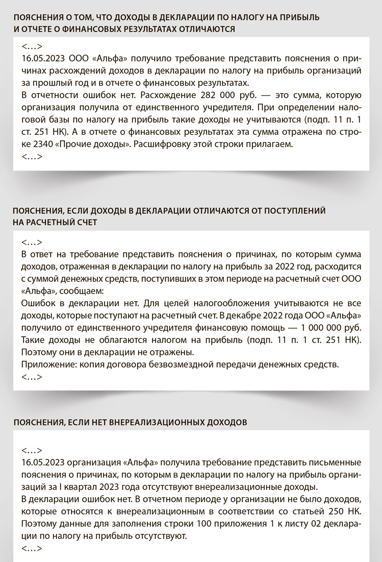 Готовые пояснения на новые вопросы инспекторов