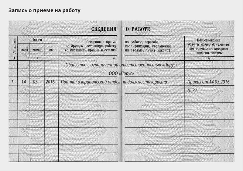 Запись в трудовой книжке о приеме на работу 2020 образец