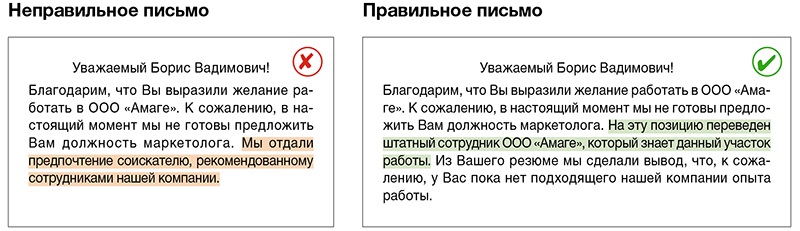 Бланк извещения кандидатов на должность о результатах собеседования образец