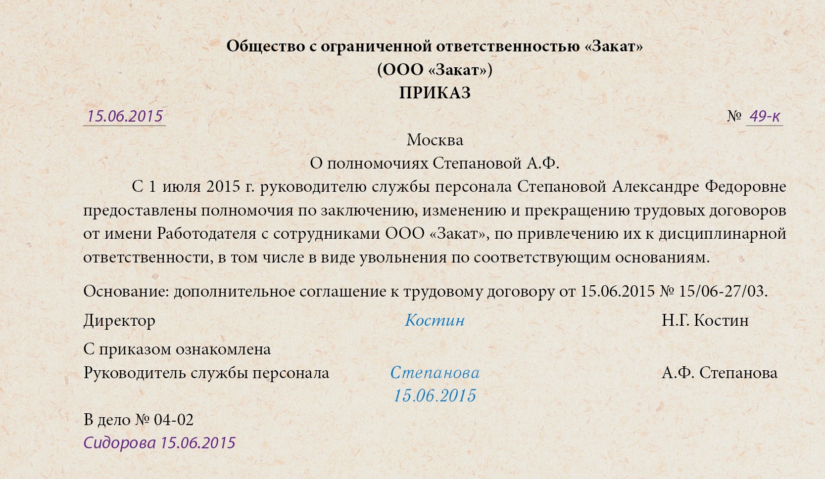 Образец приказа о наделении правом подписи образец