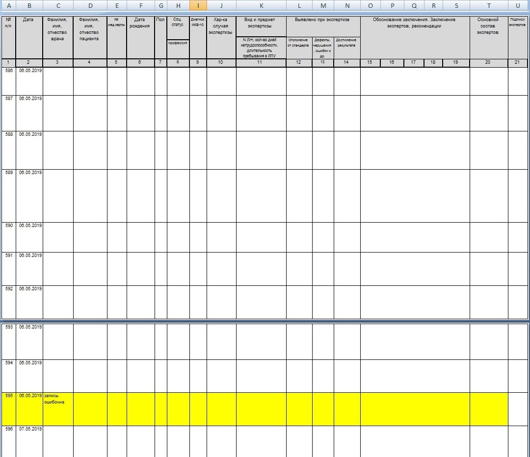 Образец заполнения журнала клинико экспертной работы