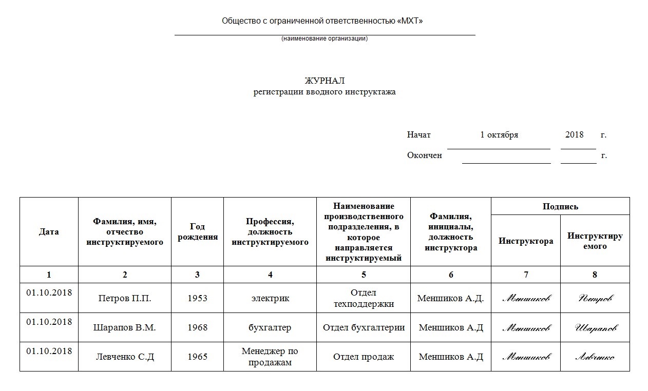 Образец акта об утере журнала вводного инструктажа по охране труда