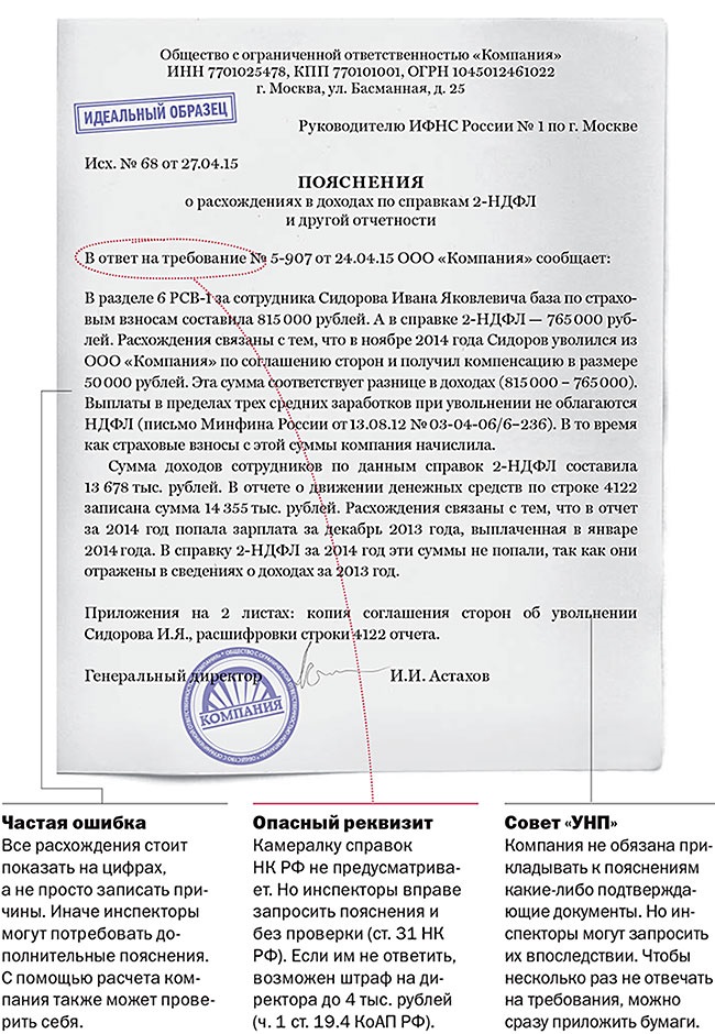 Ответ на требование о предоставлении пояснений в налоговую образец по 6 ндфл