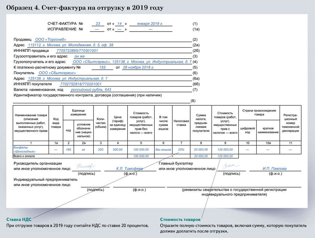 Счет фактура на аванс образец