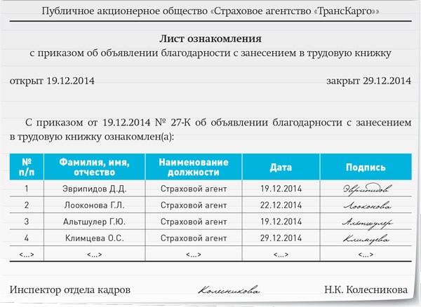 Лист ознакомления с положением об оплате труда образец