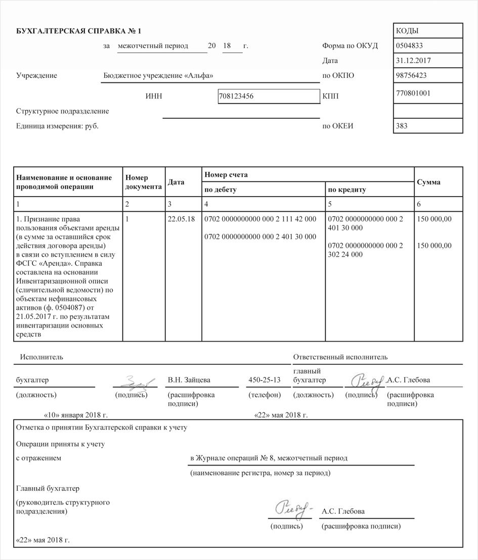 Бухгалтерская справка ф 0504833 бланк образец заполнения