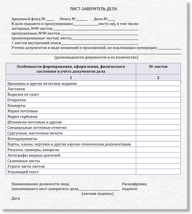 Документ сентября: как правильно оформить лист-заверитель дела ...