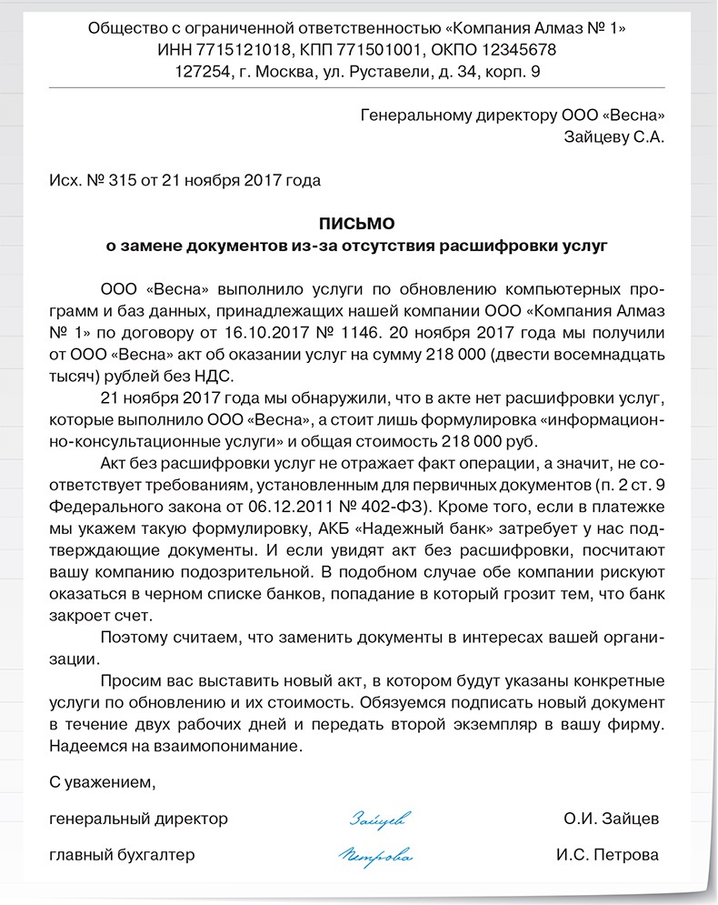 Письмо за подписью руководителя раскрывающее специализацию поставщика образец