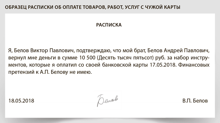 Расписка текст образец