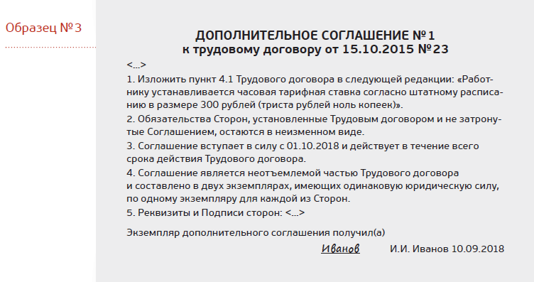 Доп соглашение к трудовому договору на изменение оклада образец