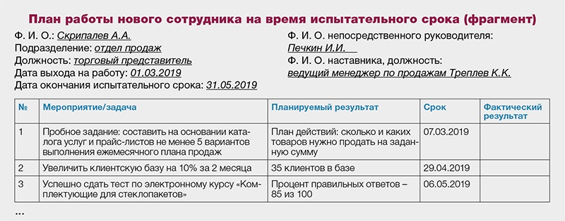 Пример план работы на испытательный срок пример