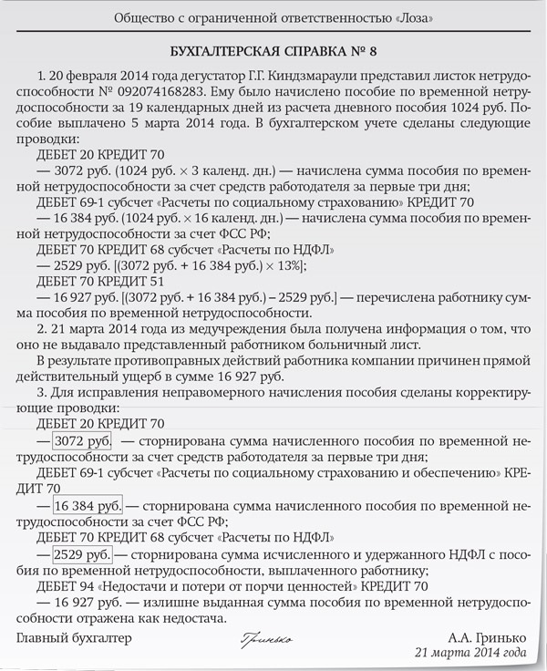 Образец бухгалтерской справки по исправлению ошибок в заработной плате