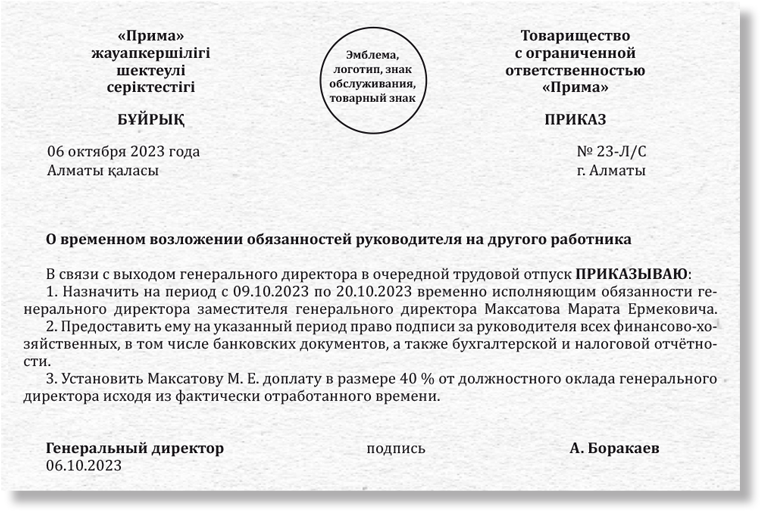 Кейс «Составляем приказ о передаче обязанностей руководителя другому ...