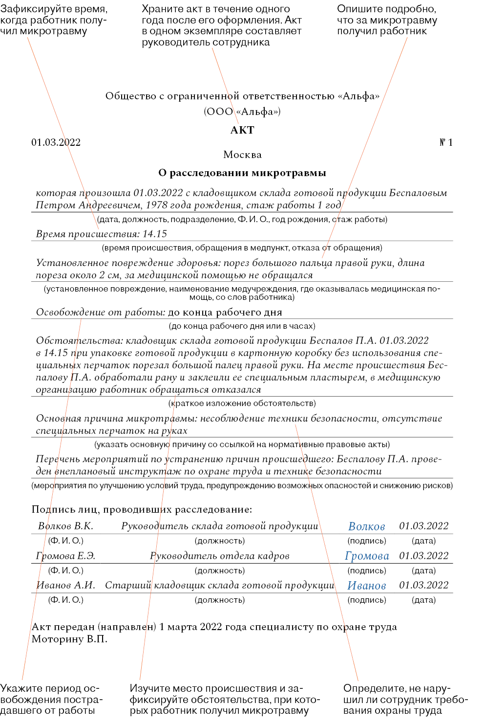 Акт о расследовании микротравмы. Шаблон – Кадровое дело № 2, Февраль 2022