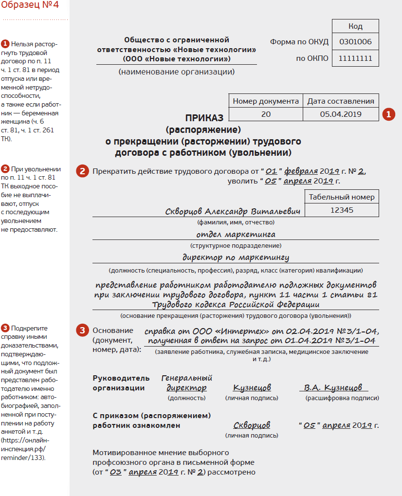 Статья увольнение по инициативе работодателя