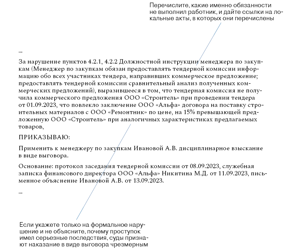 Приказ о дисциплинарном взыскании за неисполнение обязанностей – Кадровое  дело № 10, Октябрь 2023